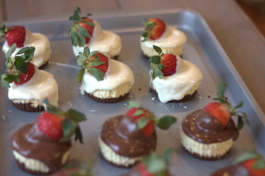 Mini chocolate covered cheesecakes, perfect for Valentine’s Day!