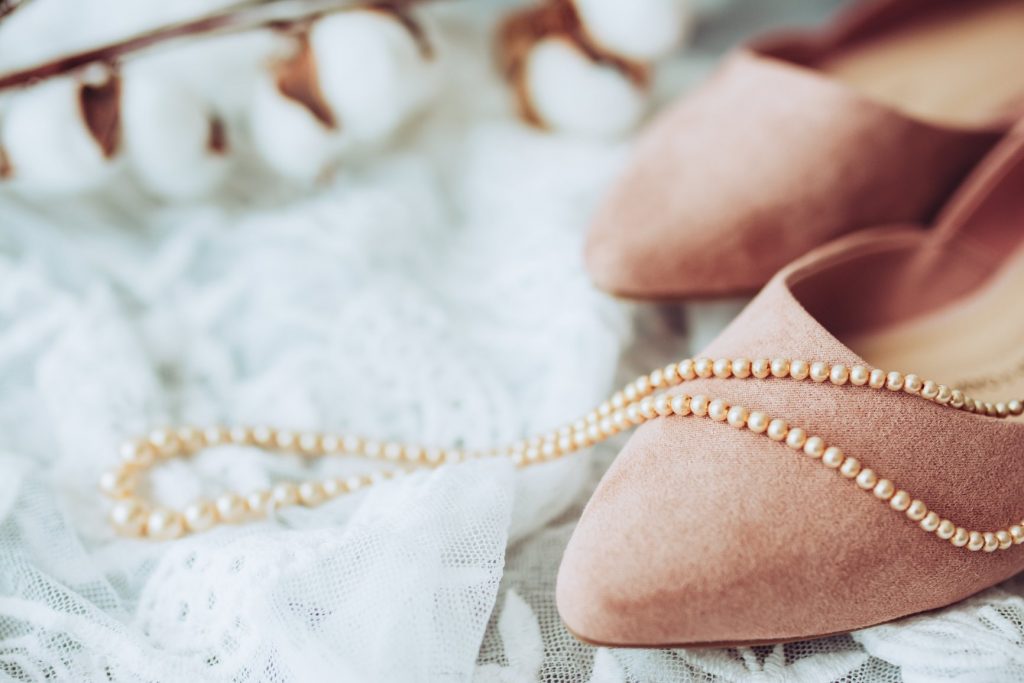 pearl necklace and shoes