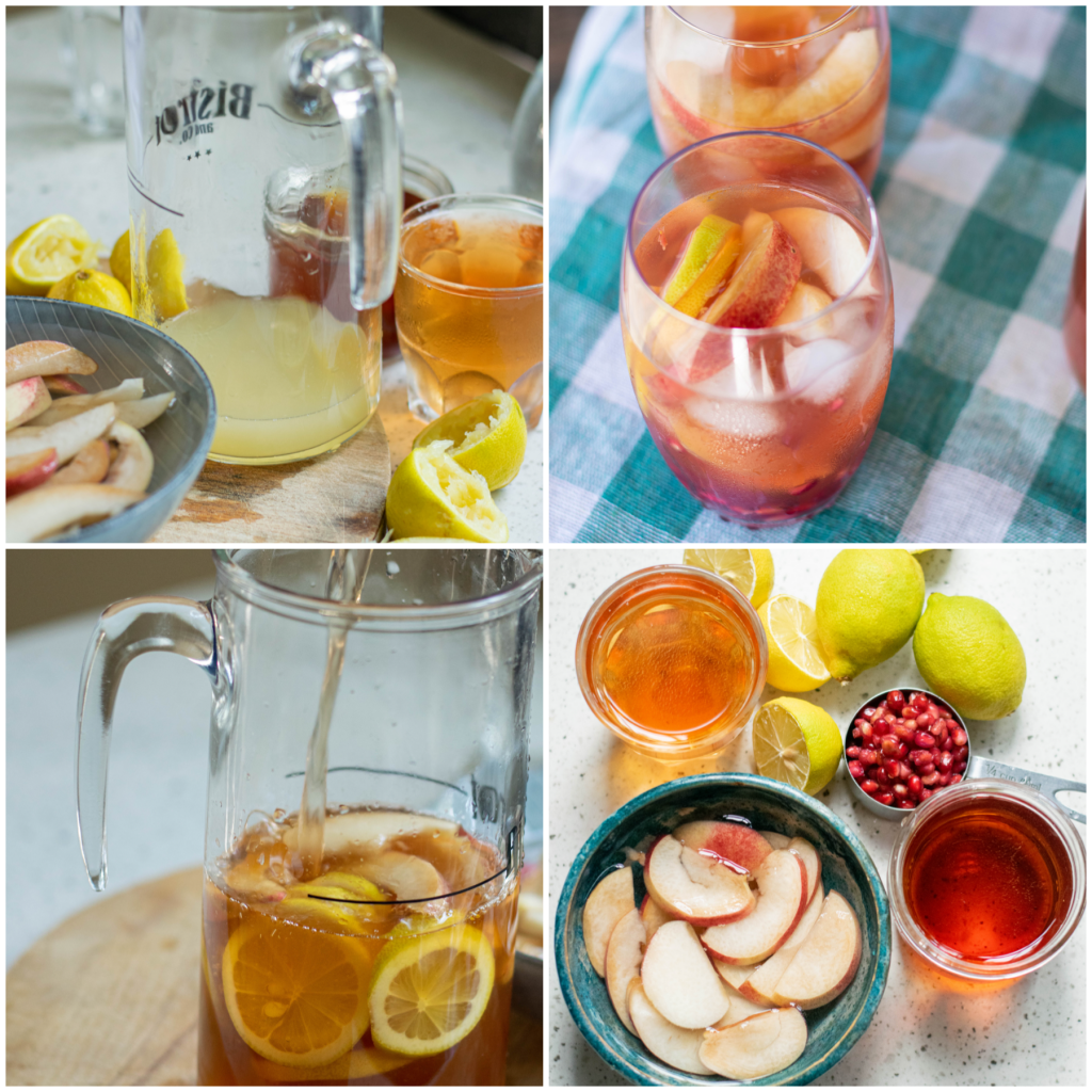 collage of Ginger Peach Lemon Bourbon, lemon, and fruits