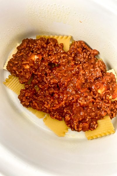 Crockpot lasagna before cooking