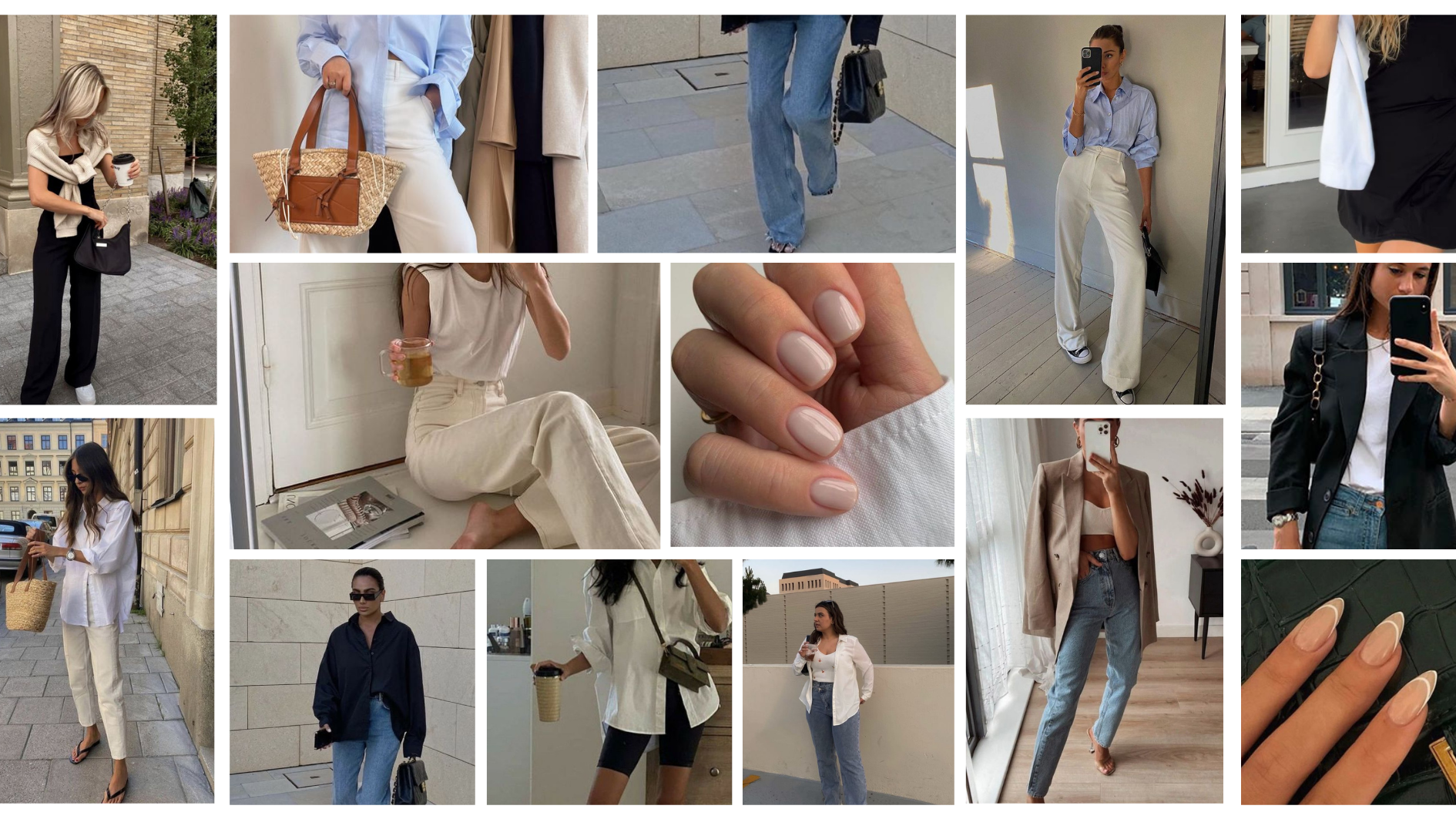 collage of clothes for clean girl aesthetic style inspirations