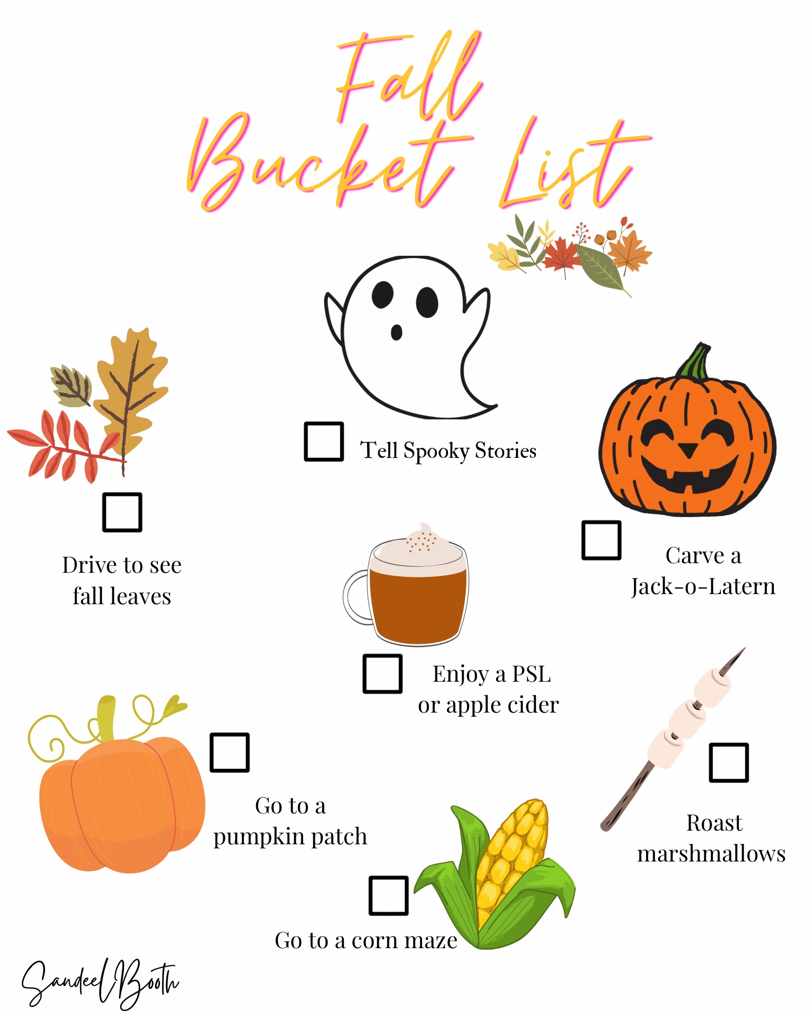 Pumpkin patch - fall bucket list printable - sandee booth