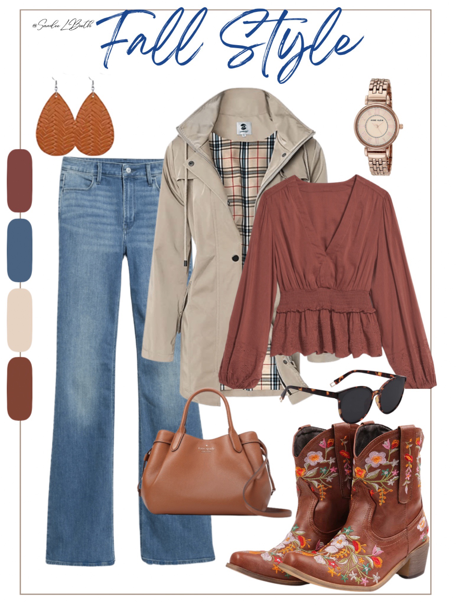 collage of outfit inspiration with jeans, coat, and top