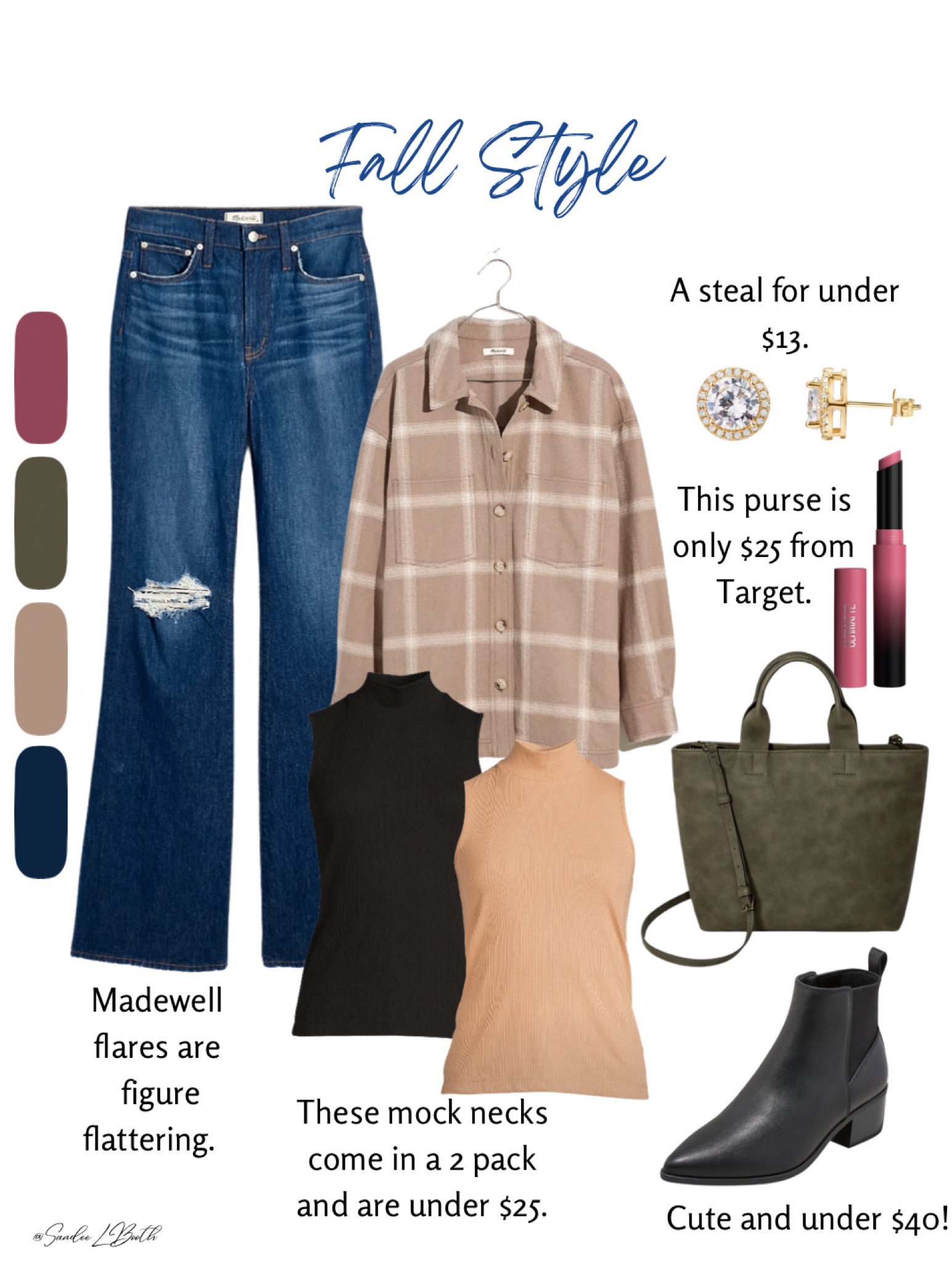 fall style collage color combination blue, brown, and black 