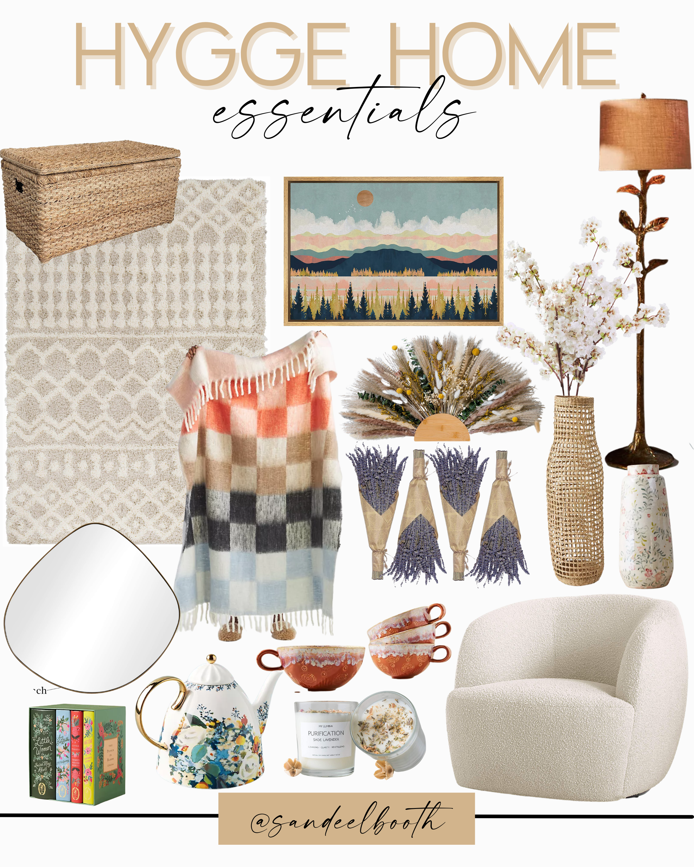 collage of items to Creating A Hygge Home